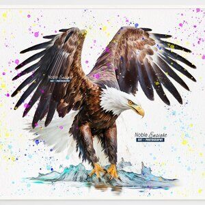 16x20 Bald Eagle Over‎ Ocean Watercolor Oil Painting Art Poster